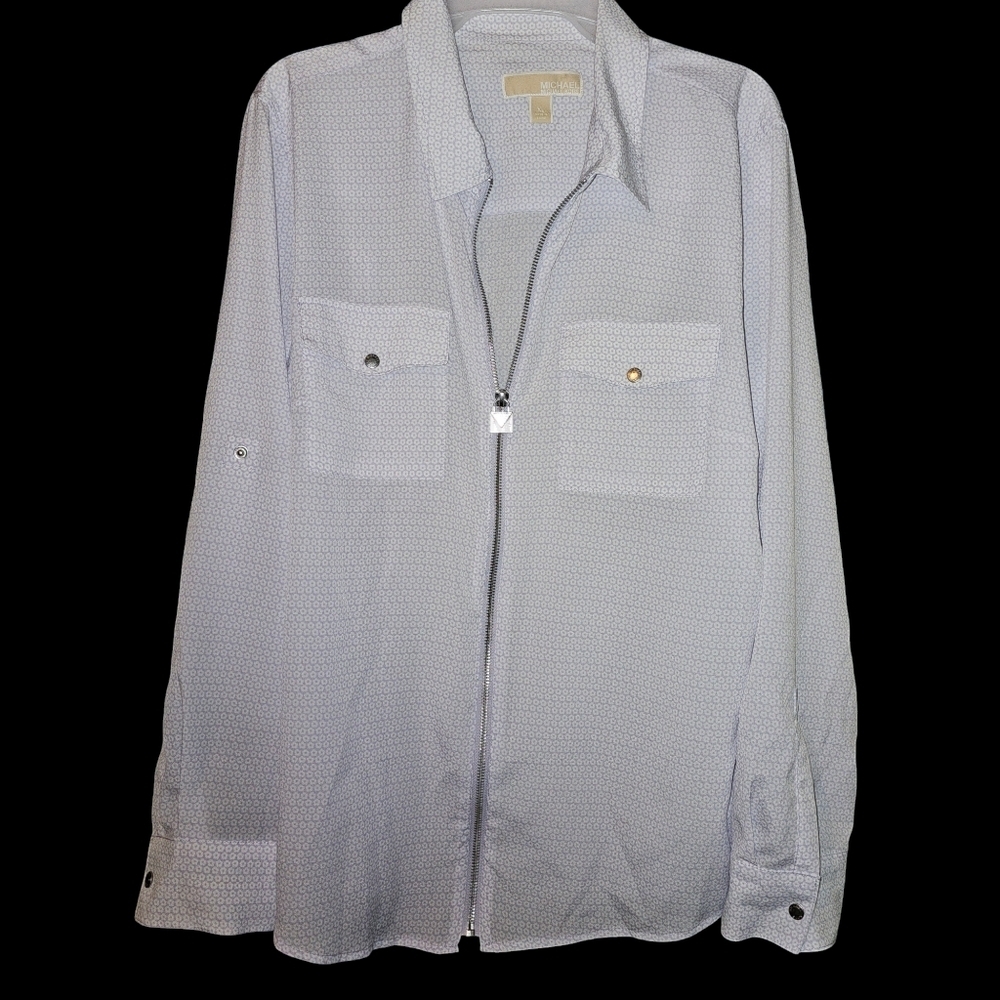 Michael Kors Long Sleeved Full Zip Blouse with Silver Hardware - Picture 4 of 11